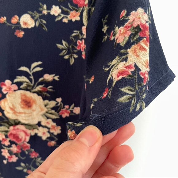 NEW NWT BLUE RAIN FRANCESCA'S Navy Blue Pink Cream Floral Ruffle Shift Dress M - Picture 13 of 14